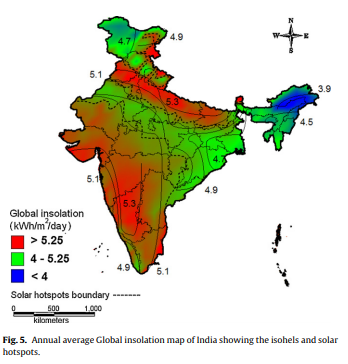 Hotspots of solar potential in India