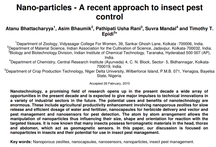 Nano-particles - A recent approach to insect pest control