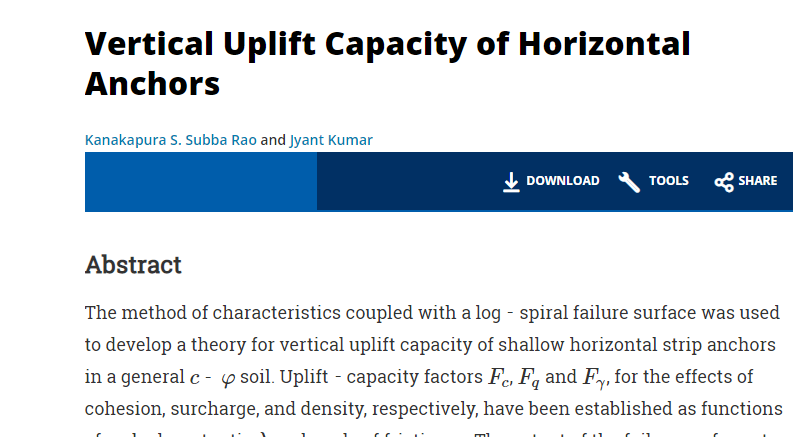 Vertical Uplift Capacity of Horizontal Anchors