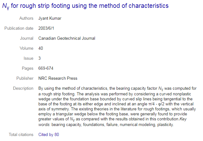 Nγ for rough strip footing using the method of characteristics