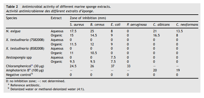 Antifungal and Antibacterial Activities of Four Malaysian Sponge Species (Petrosiidae)Activité antif